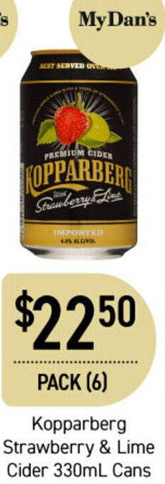 Dan Murphy's Kopparberg Strawberry & Lime Cider 330ml Cans offer