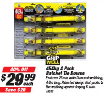 SuperCheap Auto Grip Well 454Kg 4 Pack Ratchet Tie Downs offer