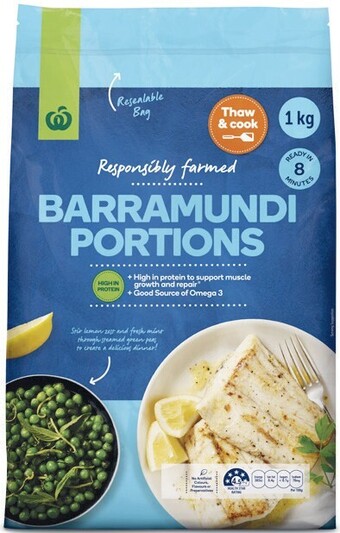 Woolworths Woolworths Barramundi Portions 1 kg – From the Seafood Freezer offer