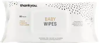 Woolworths Thankyou Baby Wipes Pk 80 offer