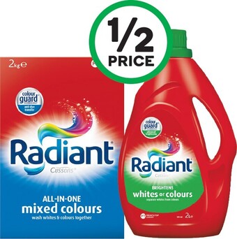 Woolworths Radiant Laundry Liquid 2 Litre or Powder 2 kg offer