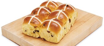 Woolworths Indulgent Brioche Fruit Hot Cross Buns Pk 6* offer