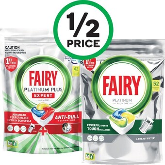 Woolworths Fairy Platinum Dishwashing Tablets Pk 52 or Platinum Plus Pk 42 offer