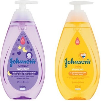 Coles Johnson & Johnson Bedtime Baby Bath or Shampoo 500mL offer
