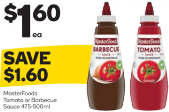 Woolworths Masterfoods Tomato Or Barbecue Sauce 475-500ml offer