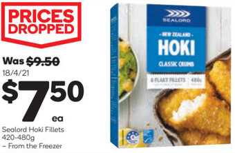 Woolworths Sealord Hoki Fillets 420-480g offer