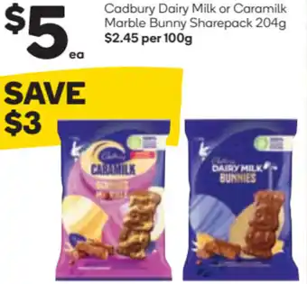 Woolworths Cadbury Dairy Milk Or Caramilk Marble Bunny Sharepack 204g offer