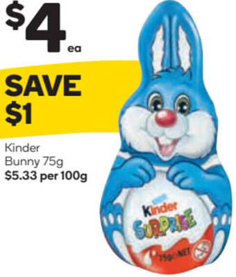 Woolworths Kinder Bunny 75g offer