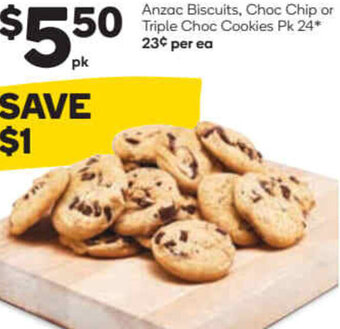 Woolworths Anzac Biscuits, Choc Chip Or Triple Choc Cookies offer