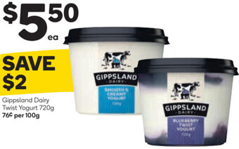 Woolworths Gippsland Dairy Twist Yogurt 720g offer