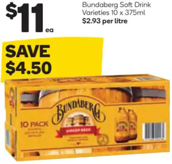 Woolworths Bundaberg Soft Drink 10x375ml offer