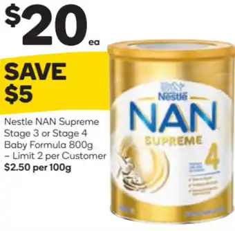 Woolworths Nestle NAN Supreme Stage 3 Or Stage 4 Baby Formula 800g offer