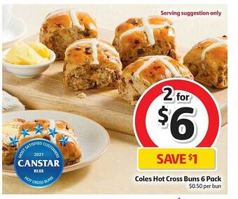 Coles Coles Hot Cross Buns 6 Pack offer