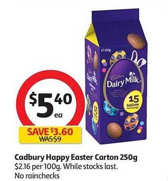 Coles Cadbury Happy Easter Carton 250g offer