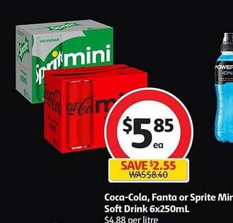 Coles Coca-Cola, Fanta Or Sprite Mini SOft Drink 6x250mL offer
