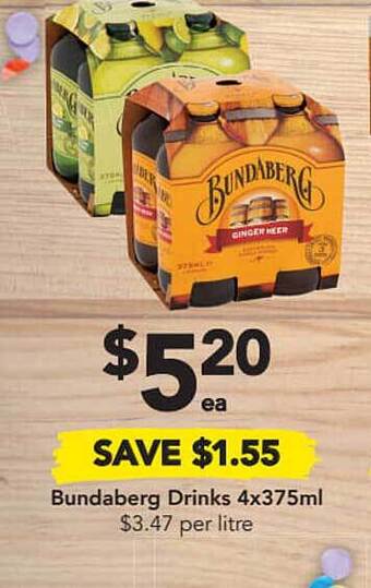 Drakes Bundaberg Drinks 4x375ml offer