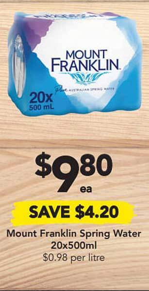 Drakes Mount Franklin Spring Water 20x500ml offer