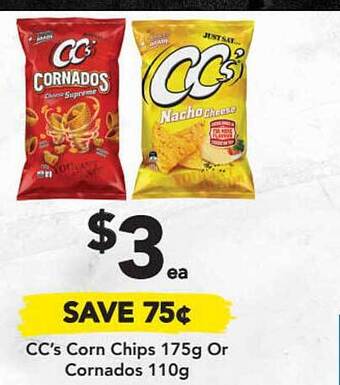 Drakes CC's Corn Chips 175g Or Cornados 110g offer