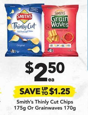 Drakes Smith's Thinly Cut Chips 175g Or Grainwaves 170g offer