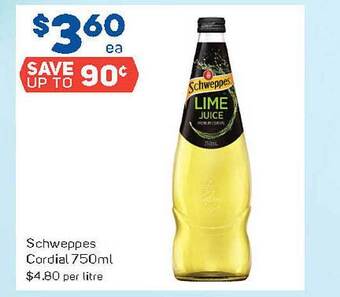 Foodland Schweppes Cordial 750ml offer
