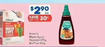 Foodland Green's Maple Syrupp Squeeze 375g offer