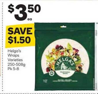 Woolworths Helga's Wraps Varieties 250-508g Pk 5-8 offer