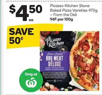 Woolworths Picasso Kitchen Stone Baked Pizza Varieties 470g offer