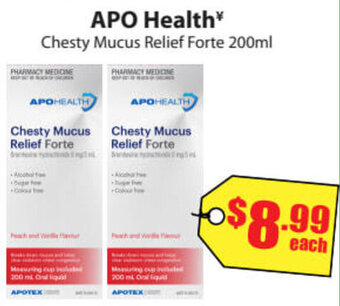 Chemist Discount Centre APO Health Chesty Mucus Relief Forte 200ml offer