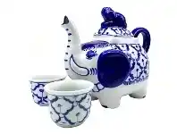LivingStyles Miyako 3 Piece Hand Painted Ceramic Oriental Teapot & Cup Set, No.3, Large offer