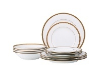 LivingStyles Noritake Charlotta Gold Microwave Safe Fine Porcelain 12 Piece Dinner Set offer