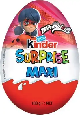 BIG W Kinder Easter Maxi Surprise Miraculous White Egg 100g offer