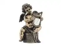 LivingStyles Veronese Cold Cast Bronze Coated Cherub Figurine, Playing Harp offer