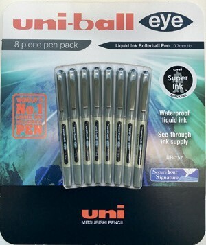 Officeworks Uni-Ball 8 Pack Eye Fine Rollerball Pens offer