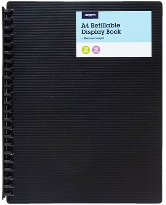 Officeworks J.Burrows A4 20 Pocket Refillable Display Book - Black offer
