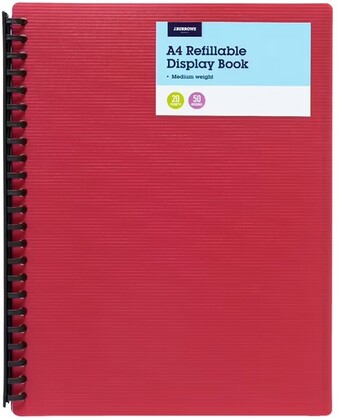 Officeworks J.Burrows A4 20 Pocket Refillable Display Book - Red offer
