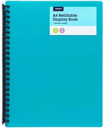 Officeworks J.Burrows A4 20 Pocket Refillable Display Book - Teal offer