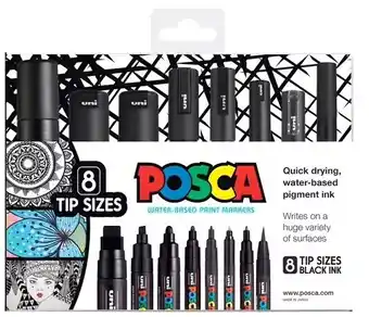Officeworks POSCA 8 Pack Paint Markers Assorted Tip Sizes - Black offer