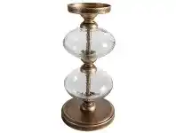 LivingStyles conan Bubble Glass & Metal Candle Holder, Large, Antique Gold offer