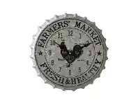 Retro Tin Bottole Cap Wall Clock, 33cm, Farmers Market