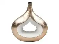 LivingStyles Sora Ceramic Sculputred Squat Vase, Gold / White offer
