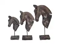 LivingStyles Glenbrook 3 Piece Carved Mango Wood Horse Head Sculpture Set offer