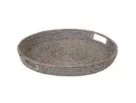 LivingStyles Savannah Rattan Tray, Round, Small, White Wash offer