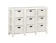 LivingStyles Haslewood Solid Mahogany Timber 9 Basket Storage Unit, White offer