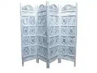 LivingStyles Jali Mango Wood Quad Fold Screen, Antique White offer