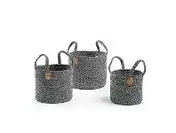 LivingStyles Bergen 3 Piece Cotton Rope Basket Set, Dark Blue offer