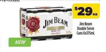 Liquorland Jim Beam Double Serve Cans 6x375mL offer