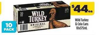 Liquorland Wild Turkey & Cola Cans 10x375mL offer