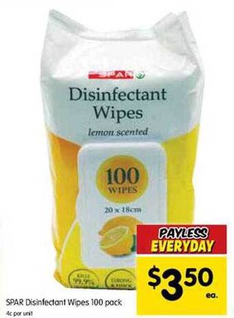 Spar Spar Disinfectant Wipes 100 Pack offer