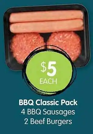 Spudshed BBQ Classic Pack 4 BBQ Sausages 2 Beef Burgers offer