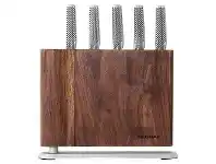 Global UKU 6 Piece Knife Block Set, Walnut